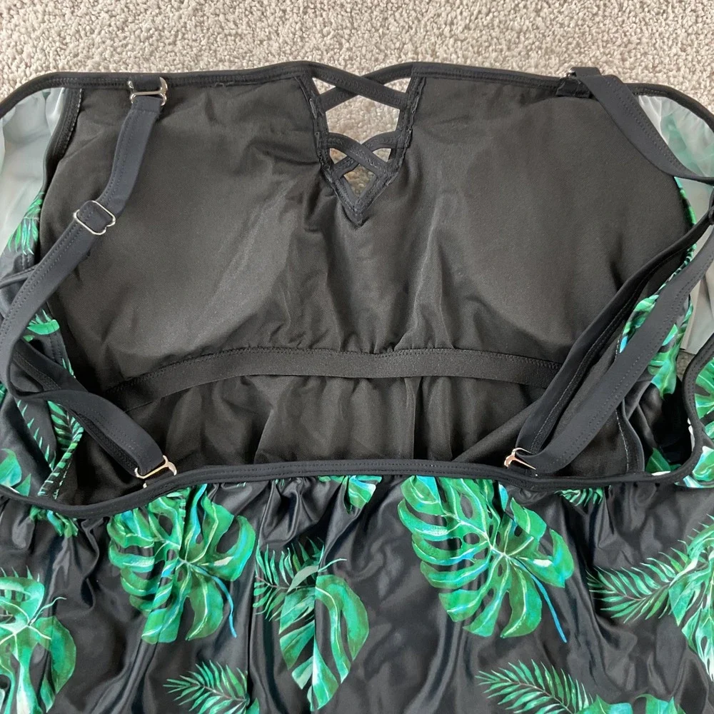Daci Womens Plus 20W Tropical Monstera Leaf Off Shoulder One Piece Swimsuit NEW